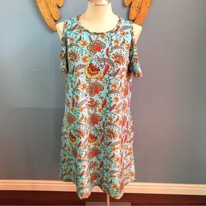 NWT Mountain Mamas aqua floral printed cold shoulder tunic/dress size S/M